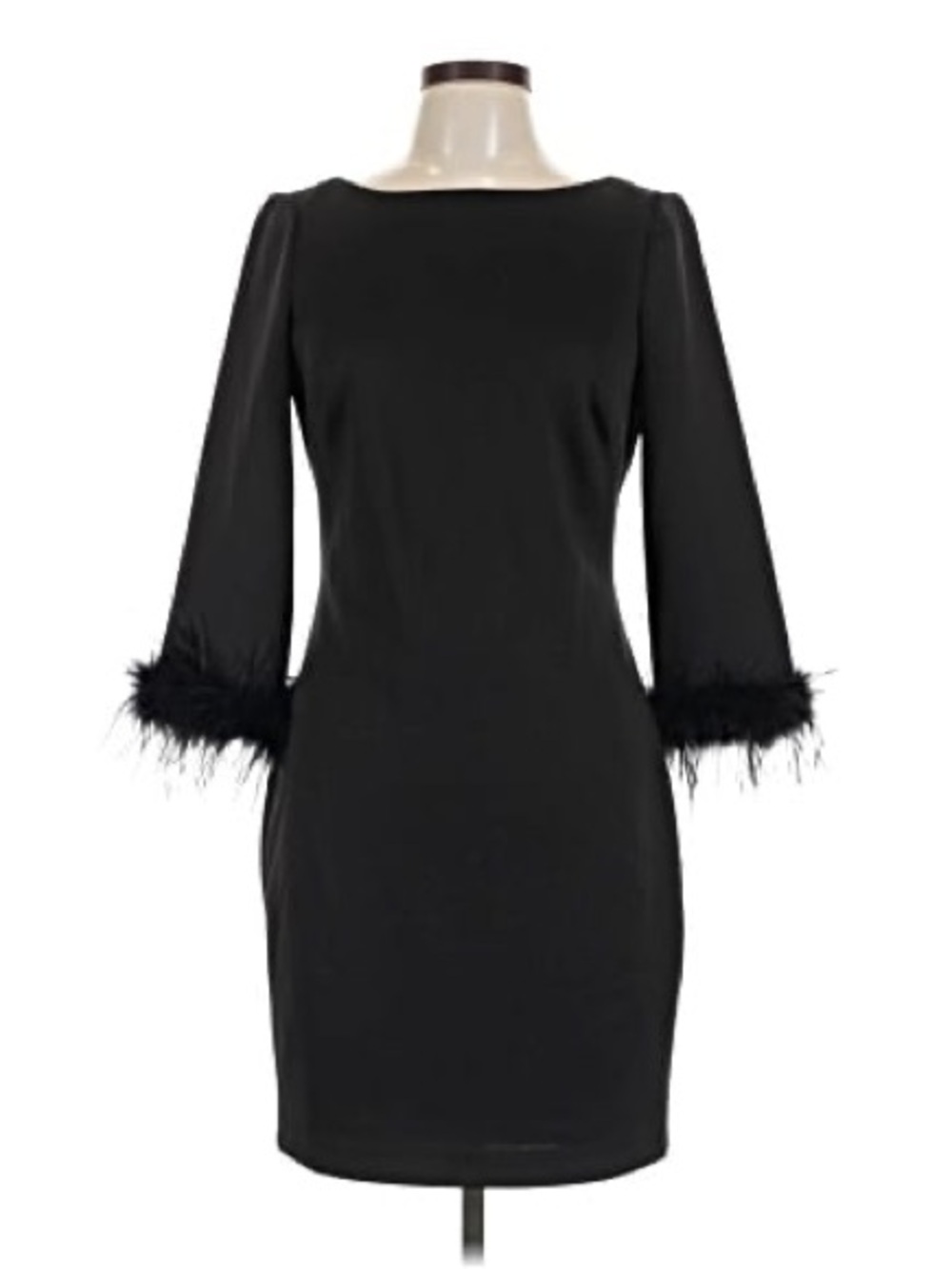 Eliza J Black Feather Trim 3/4 Sleeve Sheath Cocktail Dress
